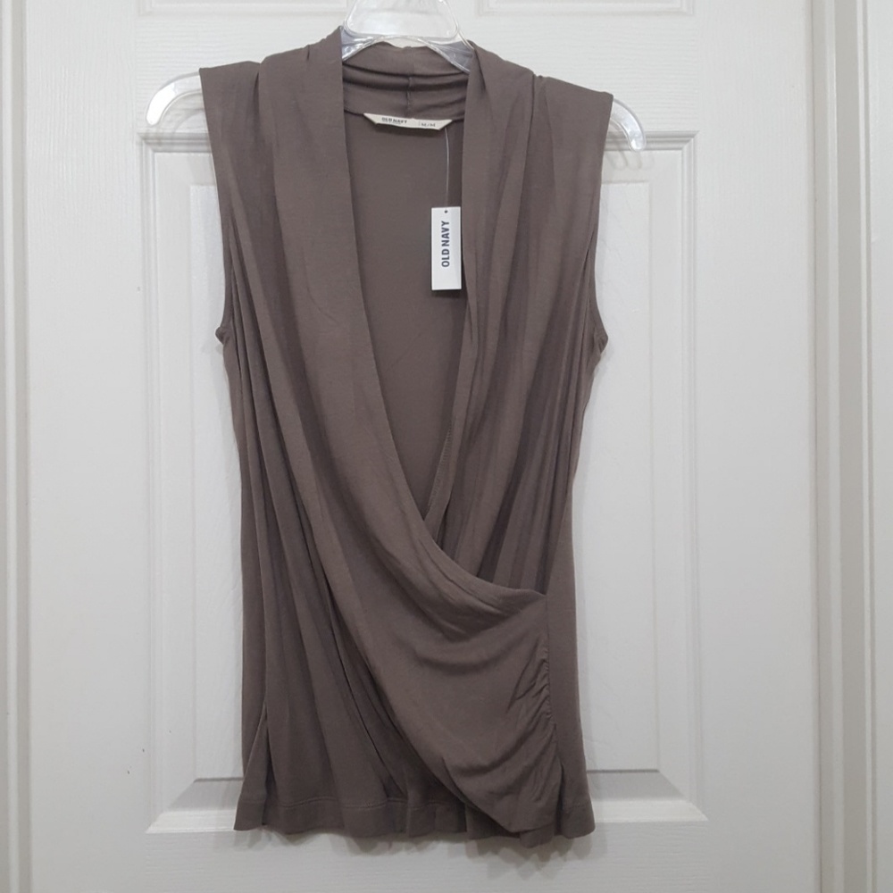 Old Navy Taupe Sleeveless Draped Surplice Top